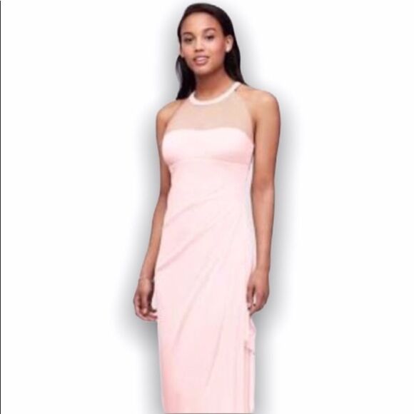 David’s Bridal SZ 0 Long Mesh Dress Illusion Neckline - Picture 1 of 5